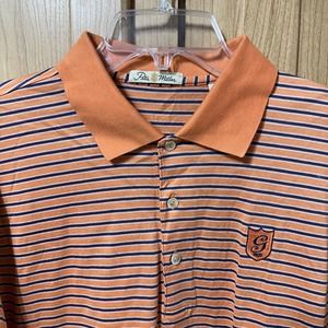 Peter Millar Polo Shirt Men L Large Orange blue striped G 1909 logo golf